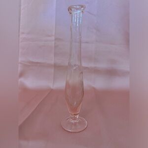 Pink Swung Glass Bud Vase Pedestal Etched Leaves Stretch Vase